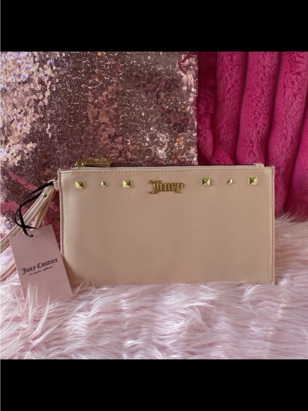 Juicy Couture Pale Pink Gold-Stud Wristlet Clutch